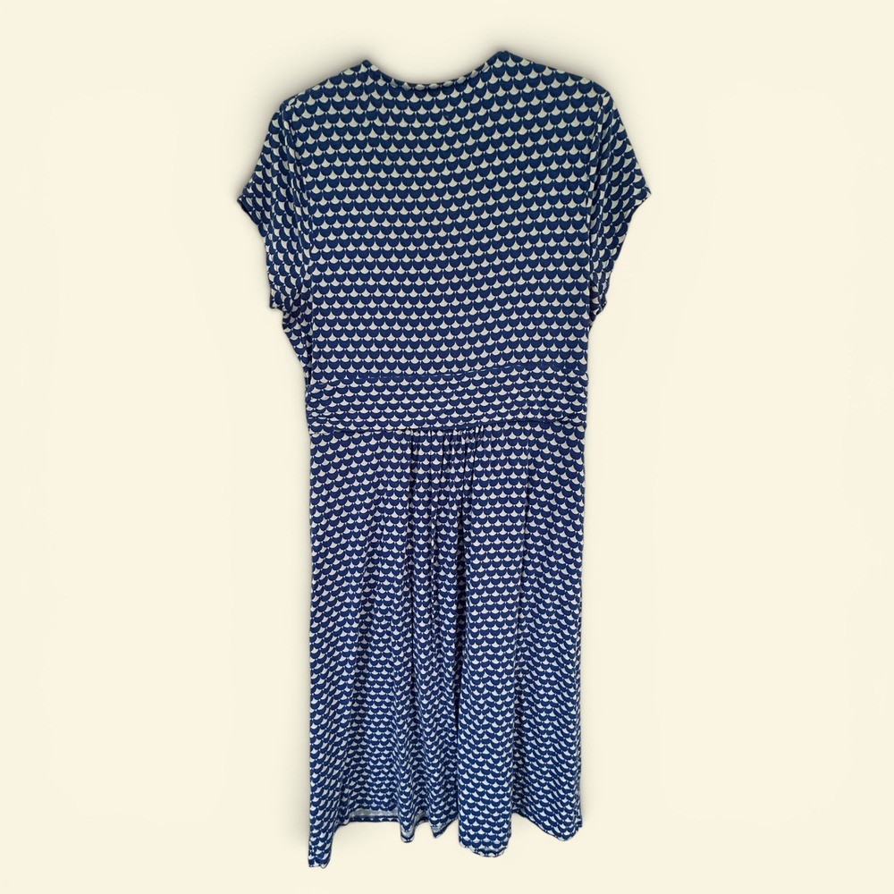 Boden Blue White Scallop Shell Print Jersey Faux Wrap Dress Size 12L - Picture 4 of 7